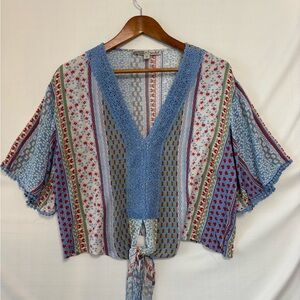 GYPSIES & MOONDUST Floral Tie-Front Crop Top Size Large
